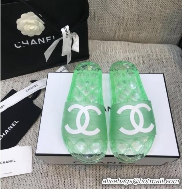 Top Quality Chanel Flat Transparent Color CC Slide Sandals 042991 Bright Green 2021