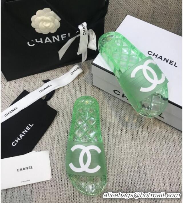 Top Quality Chanel Flat Transparent Color CC Slide Sandals 042991 Bright Green 2021