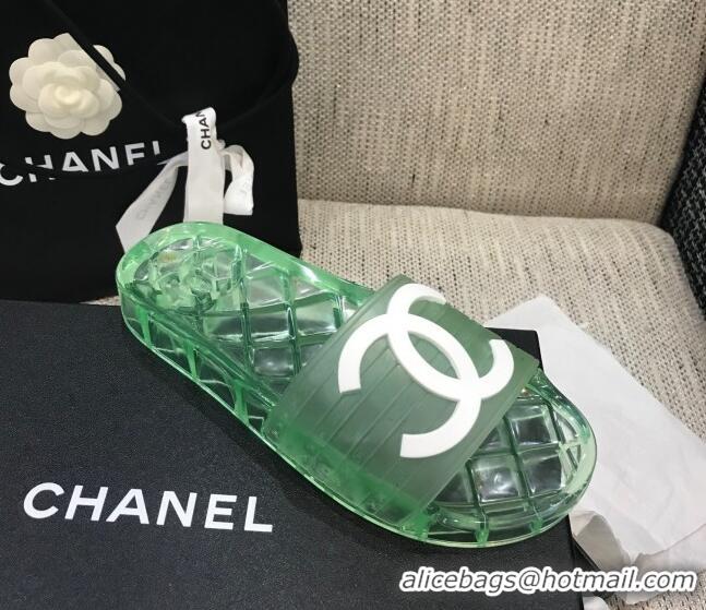 Top Quality Chanel Flat Transparent Color CC Slide Sandals 042991 Bright Green 2021