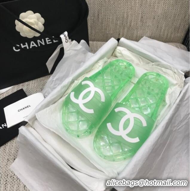 Top Quality Chanel Flat Transparent Color CC Slide Sandals 042991 Bright Green 2021