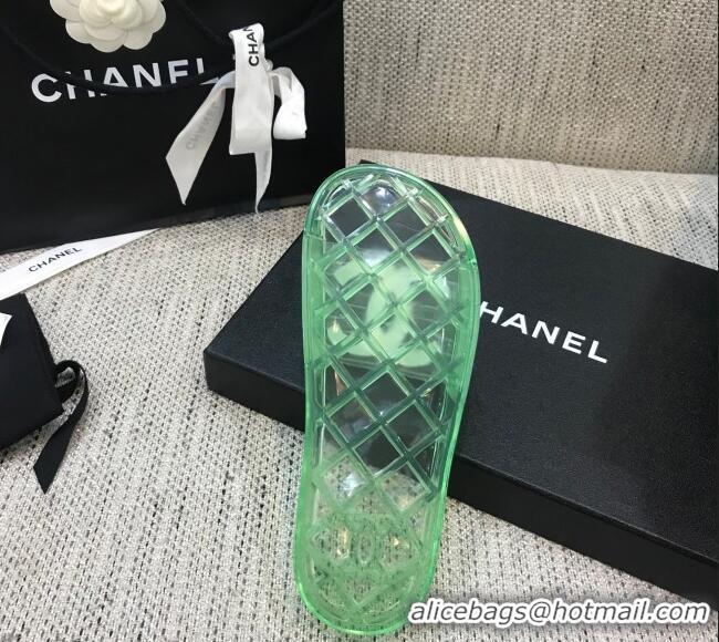 Top Quality Chanel Flat Transparent Color CC Slide Sandals 042991 Bright Green 2021