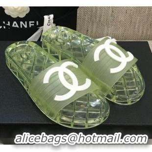 Cute Chanel Flat Transparent Color CC Slide Sandals 042992 Light Green 2021