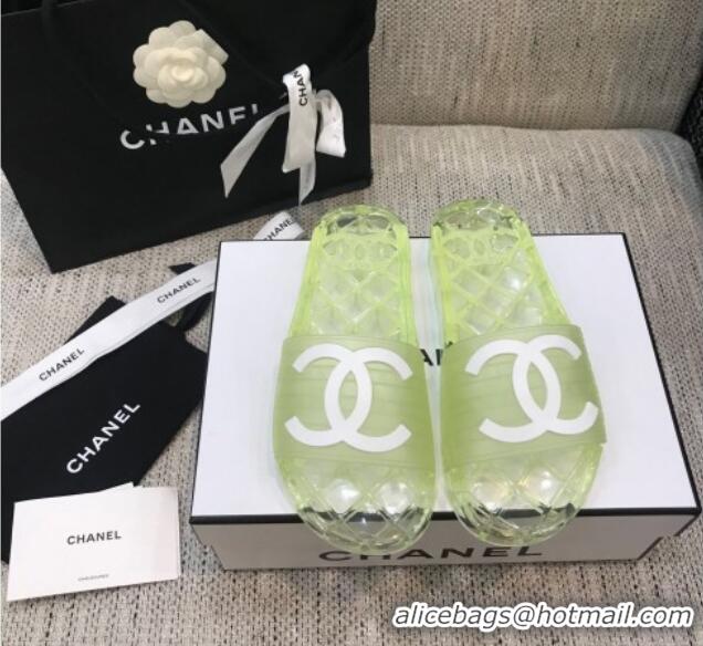 Cute Chanel Flat Transparent Color CC Slide Sandals 042992 Light Green 2021