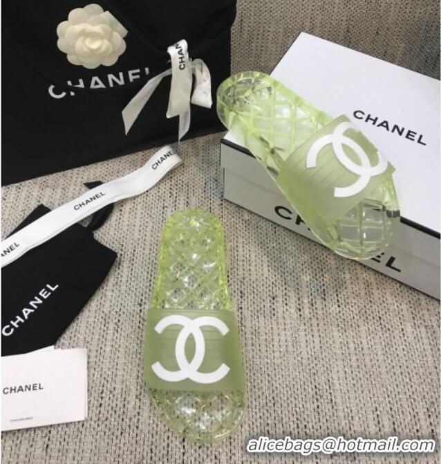 Cute Chanel Flat Transparent Color CC Slide Sandals 042992 Light Green 2021