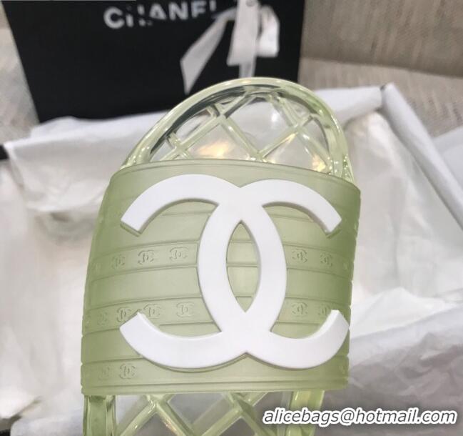 Cute Chanel Flat Transparent Color CC Slide Sandals 042992 Light Green 2021