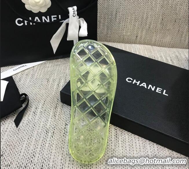 Cute Chanel Flat Transparent Color CC Slide Sandals 042992 Light Green 2021