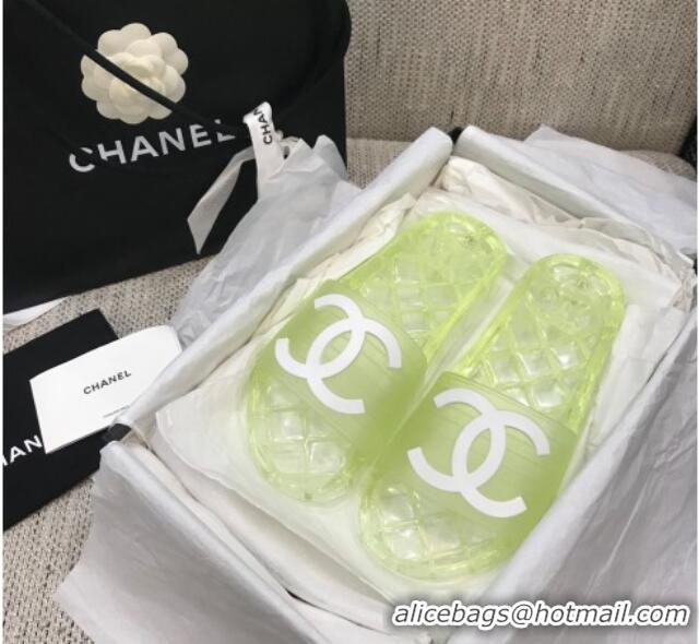 Cute Chanel Flat Transparent Color CC Slide Sandals 042992 Light Green 2021