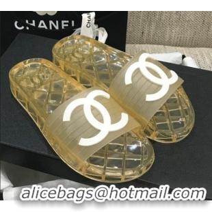 Super Quality Chanel Flat Transparent Color CC Slide Sandals 042992 Yellow 2021