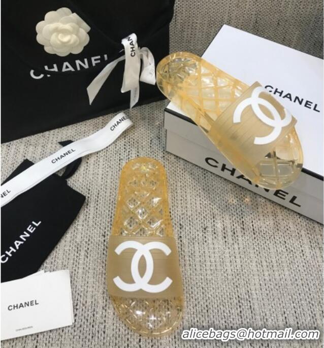 Super Quality Chanel Flat Transparent Color CC Slide Sandals 042992 Yellow 2021