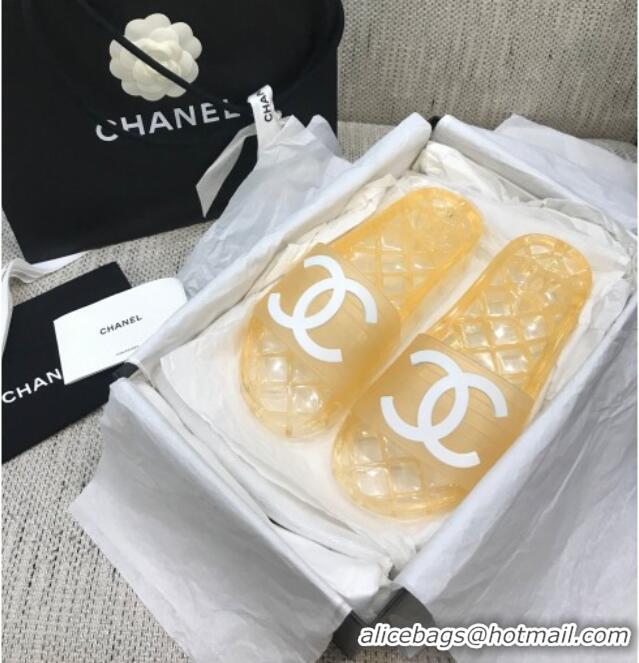 Super Quality Chanel Flat Transparent Color CC Slide Sandals 042992 Yellow 2021