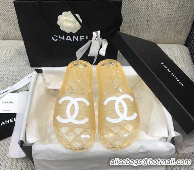 Super Quality Chanel Flat Transparent Color CC Slide Sandals 042992 Yellow 2021