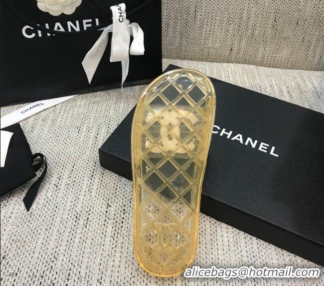 Super Quality Chanel Flat Transparent Color CC Slide Sandals 042992 Yellow 2021