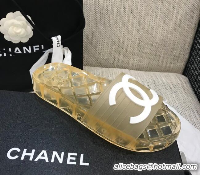 Super Quality Chanel Flat Transparent Color CC Slide Sandals 042992 Yellow 2021