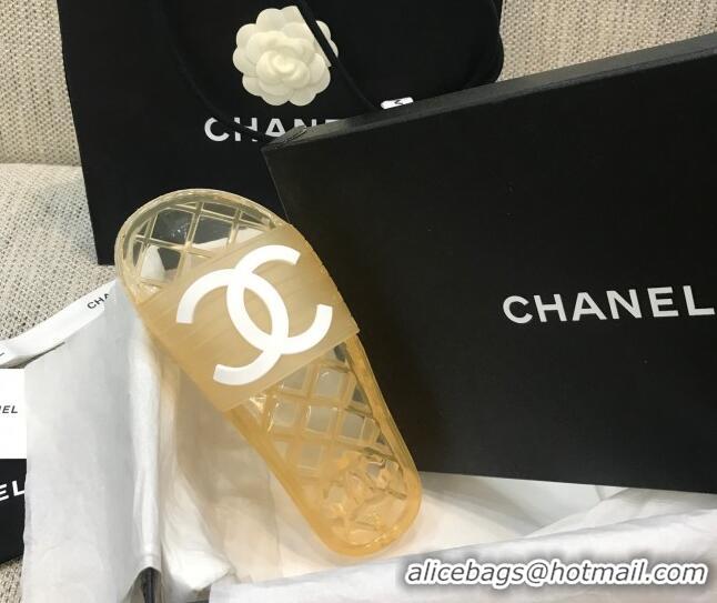 Super Quality Chanel Flat Transparent Color CC Slide Sandals 042992 Yellow 2021