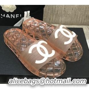 Top Quality Chanel Flat Transparent Color CC Slide Sandals 042992 Pink 2021