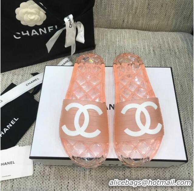 Top Quality Chanel Flat Transparent Color CC Slide Sandals 042992 Pink 2021