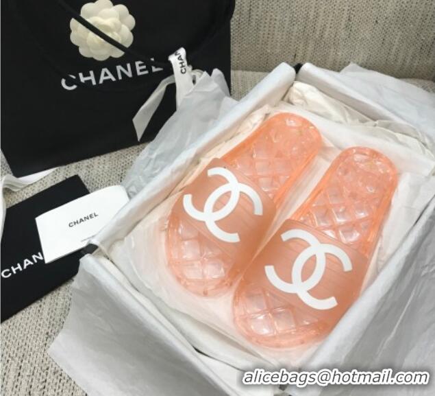 Top Quality Chanel Flat Transparent Color CC Slide Sandals 042992 Pink 2021