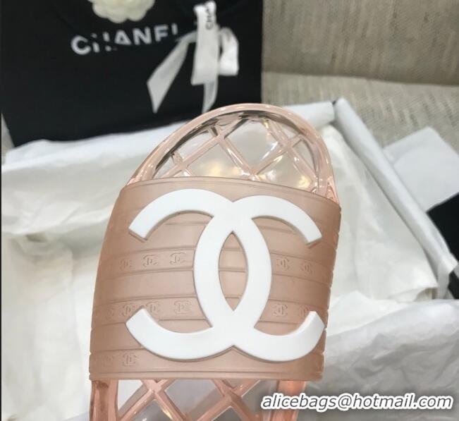 Top Quality Chanel Flat Transparent Color CC Slide Sandals 042992 Pink 2021