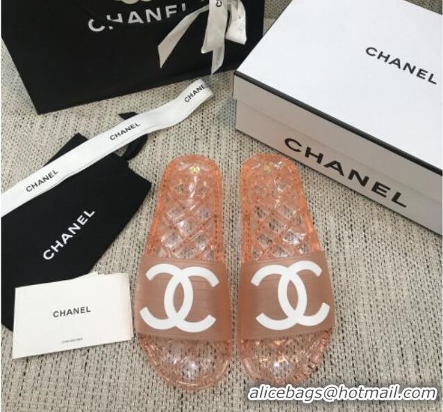 Top Quality Chanel Flat Transparent Color CC Slide Sandals 042992 Pink 2021