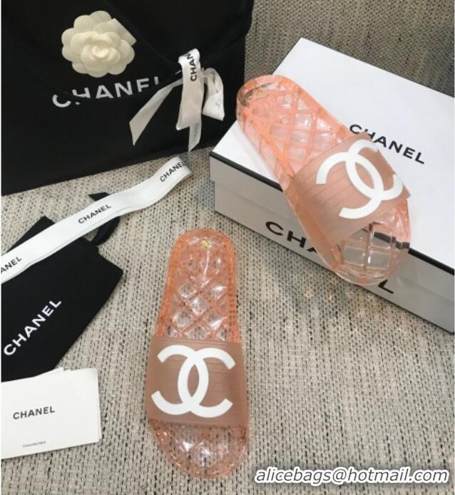 Top Quality Chanel Flat Transparent Color CC Slide Sandals 042992 Pink 2021