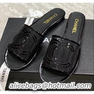 Good Product Chanel CC Mesh Flat Slide Sandals 043057 Black 2021