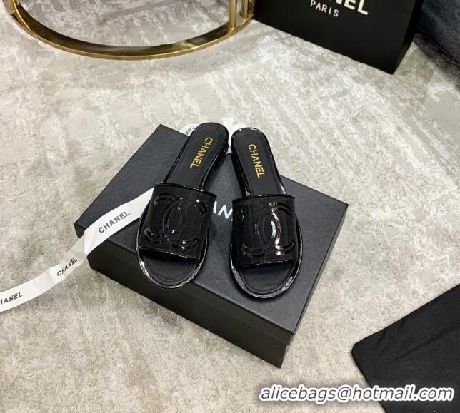 Good Product Chanel CC Mesh Flat Slide Sandals 043057 Black 2021