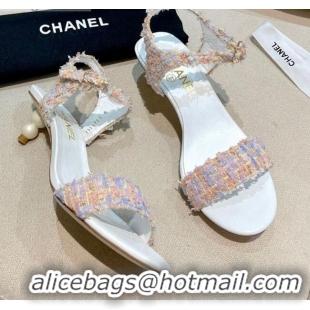 Low Price Chanel Tweed Pearl Heel Sandals 050610 Violet Purple 2021