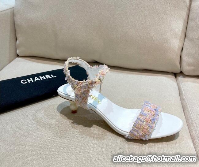 Low Price Chanel Tweed Pearl Heel Sandals 050610 Violet Purple 2021