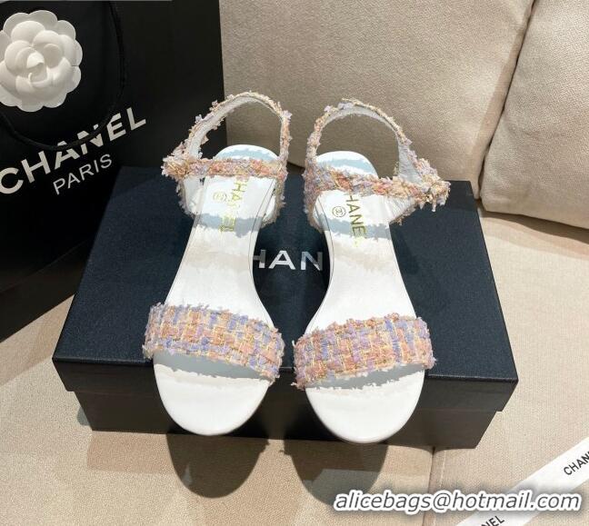 Low Price Chanel Tweed Pearl Heel Sandals 050610 Violet Purple 2021