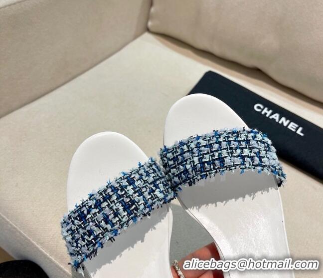 Affordable Price Chanel Tweed Pearl Heel Sandals 050610 Navy Blue 2021