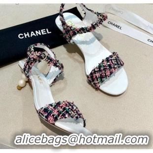 Perfect Chanel Tweed Pearl Heel Sandals 050610 Multicolor 2021