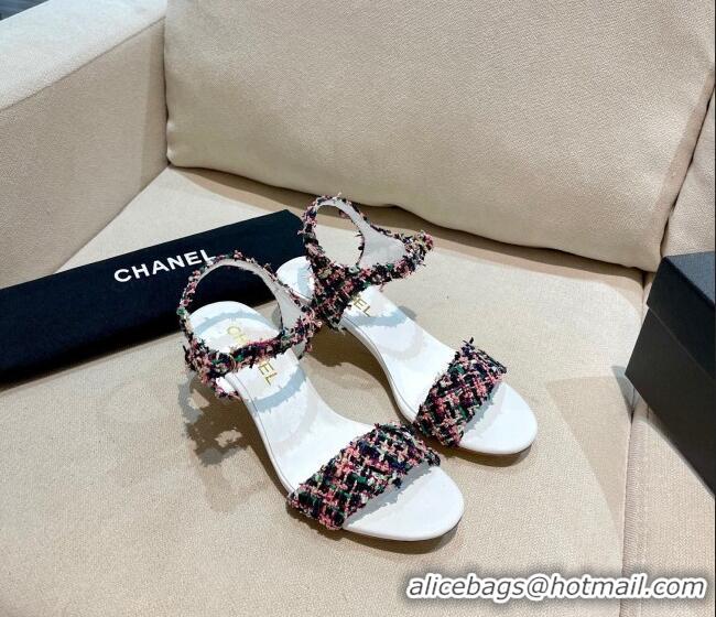 Perfect Chanel Tweed Pearl Heel Sandals 050610 Multicolor 2021