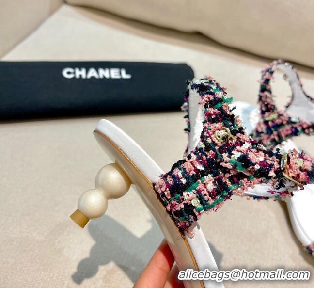 Perfect Chanel Tweed Pearl Heel Sandals 050610 Multicolor 2021