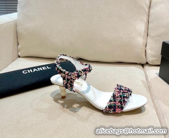 Perfect Chanel Tweed Pearl Heel Sandals 050610 Multicolor 2021