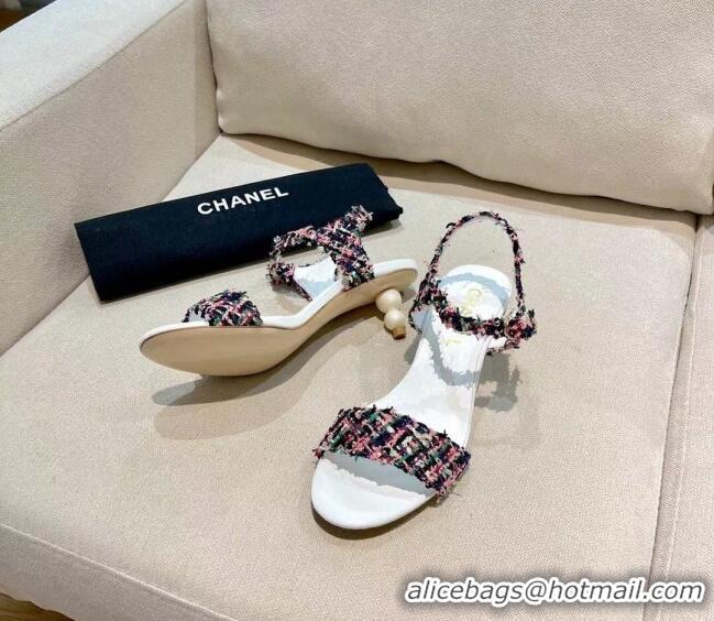 Perfect Chanel Tweed Pearl Heel Sandals 050610 Multicolor 2021