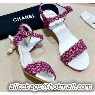 Low Cost Chanel Tweed Pearl Heel Sandals 050610 Lilac Purple 2021