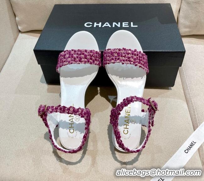 Low Cost Chanel Tweed Pearl Heel Sandals 050610 Lilac Purple 2021