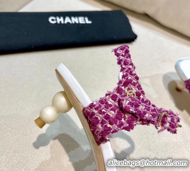 Low Cost Chanel Tweed Pearl Heel Sandals 050610 Lilac Purple 2021