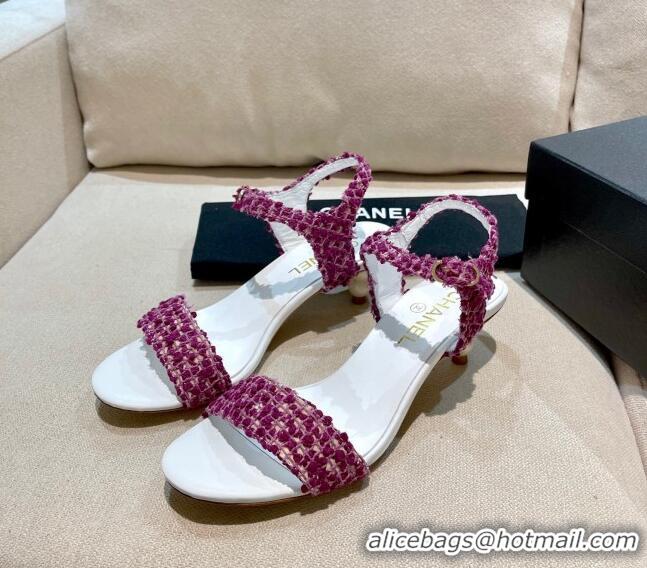 Low Cost Chanel Tweed Pearl Heel Sandals 050610 Lilac Purple 2021