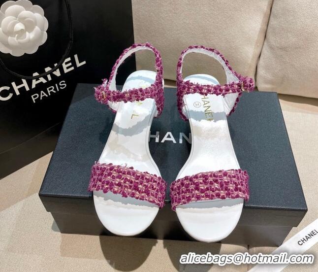 Low Cost Chanel Tweed Pearl Heel Sandals 050610 Lilac Purple 2021