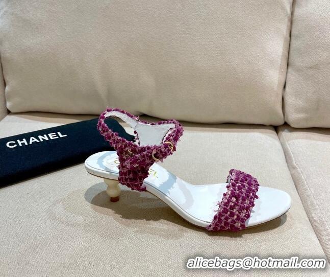 Low Cost Chanel Tweed Pearl Heel Sandals 050610 Lilac Purple 2021