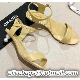 Best Design Chanel Calfskin Pearl Heel Sandals 050617 Nude 2021