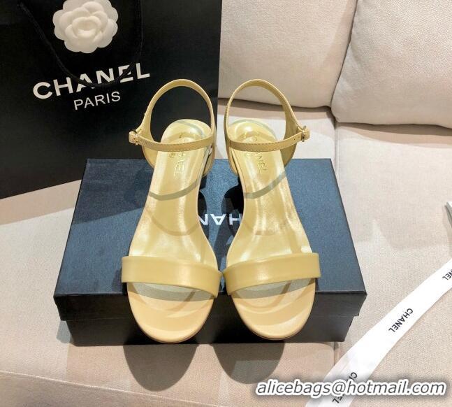 Best Design Chanel Calfskin Pearl Heel Sandals 050617 Nude 2021