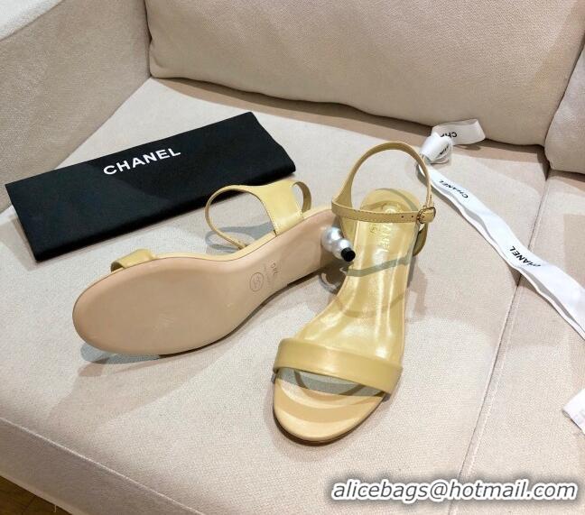 Best Design Chanel Calfskin Pearl Heel Sandals 050617 Nude 2021