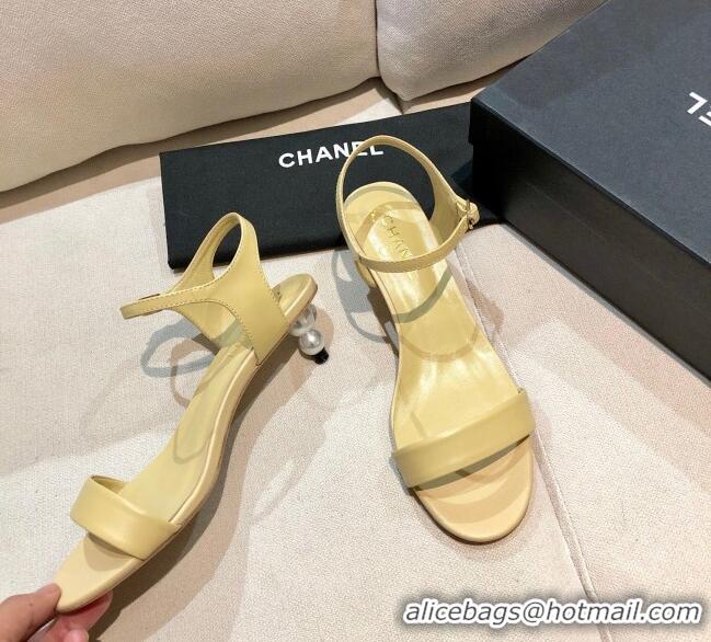 Best Design Chanel Calfskin Pearl Heel Sandals 050617 Nude 2021