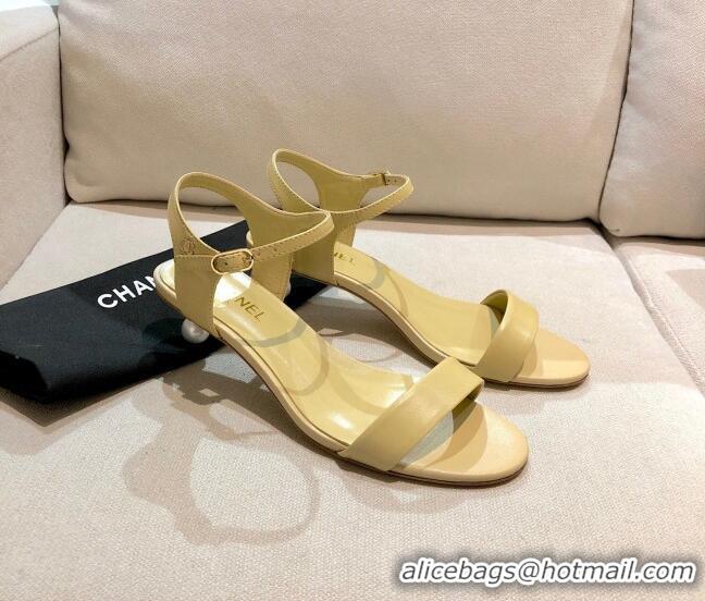 Best Design Chanel Calfskin Pearl Heel Sandals 050617 Nude 2021