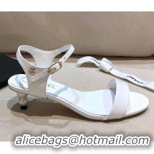 Low Price Chanel Calfskin Pearl Heel Sandals 050617 White 2021