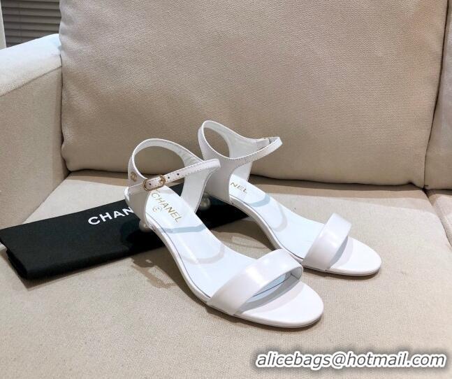 Low Price Chanel Calfskin Pearl Heel Sandals 050617 White 2021