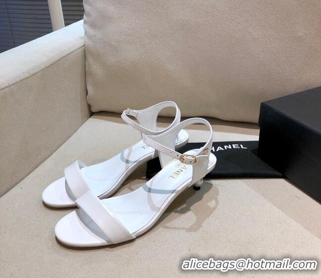 Low Price Chanel Calfskin Pearl Heel Sandals 050617 White 2021