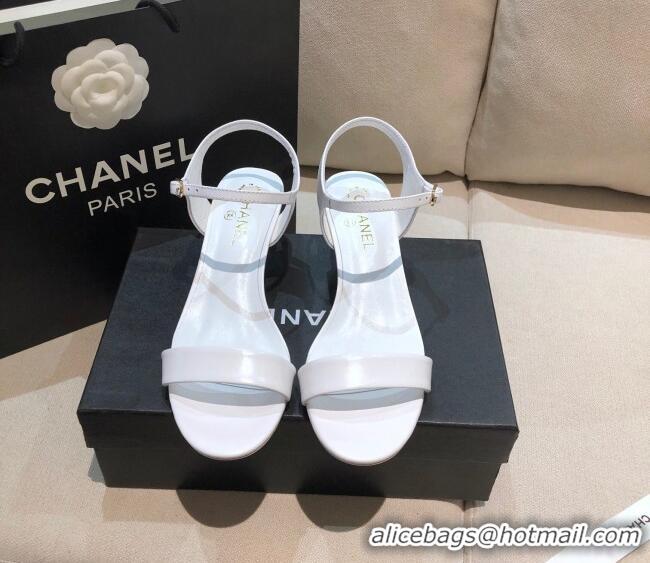 Low Price Chanel Calfskin Pearl Heel Sandals 050617 White 2021